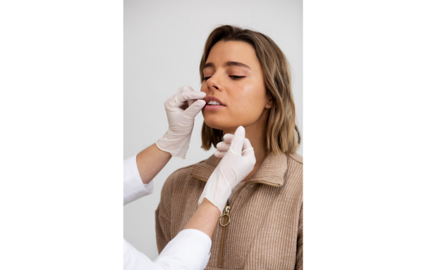 A women about to receive lip fillers.
