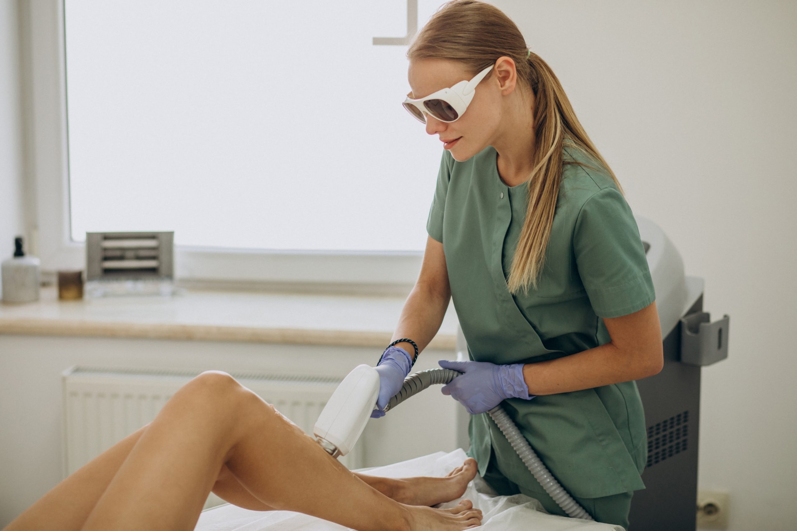 A woman getting laser hair removal, in Toronto.